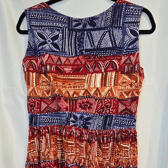 90's No Boundaries Button Up Teacher Dress, Size Medium, Red/blue/orange - Picture 5 of 9